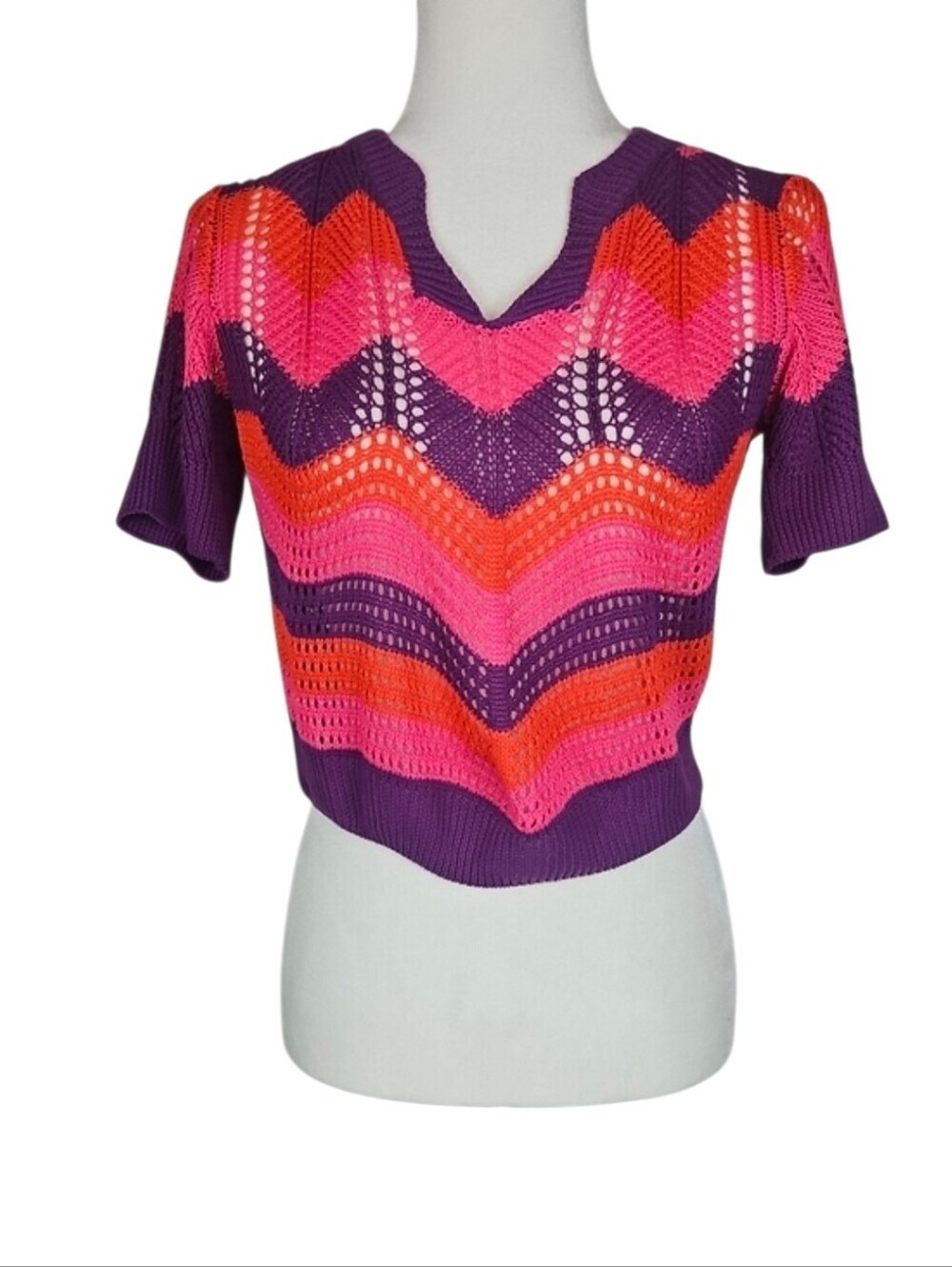 Colorful Knit Top Purple Orange Pink Retro Dopamine Dressing Boho Bright 70s, S